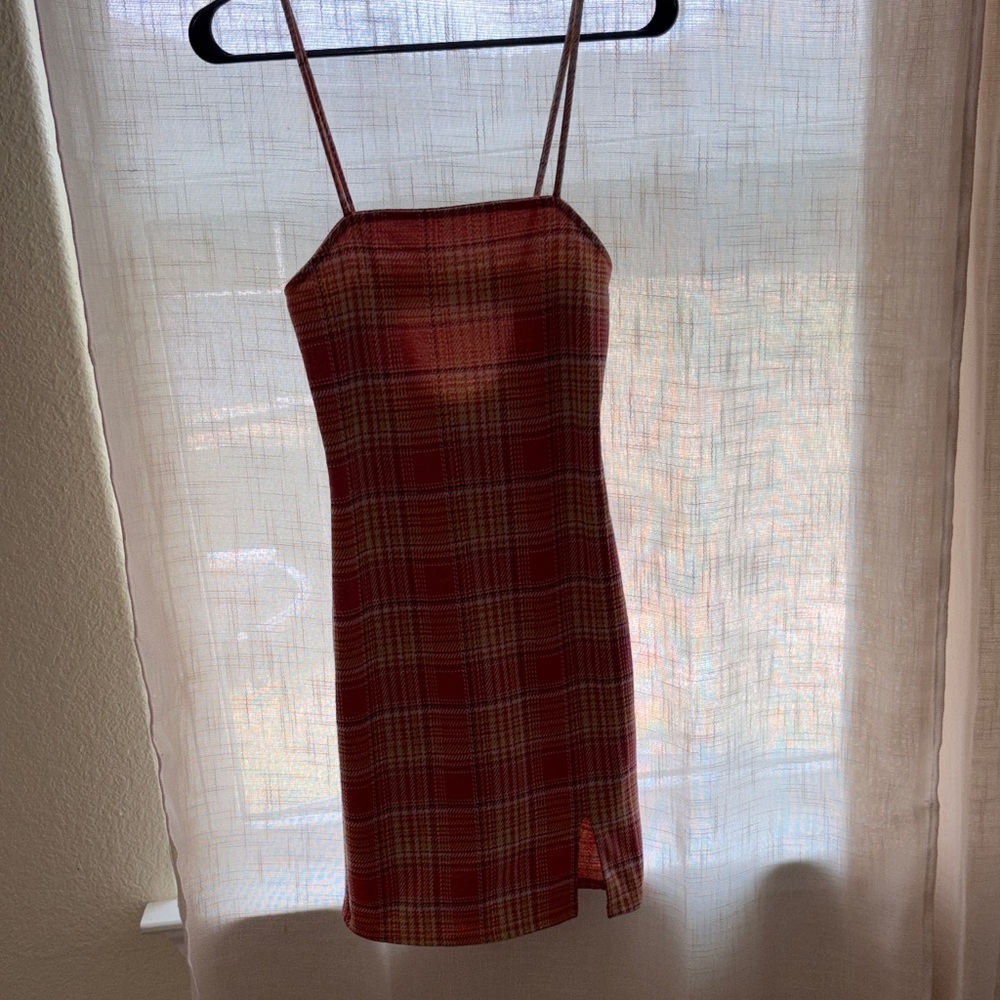 Rue21 Red Plaid Midi Dress with Spaghetti Straps